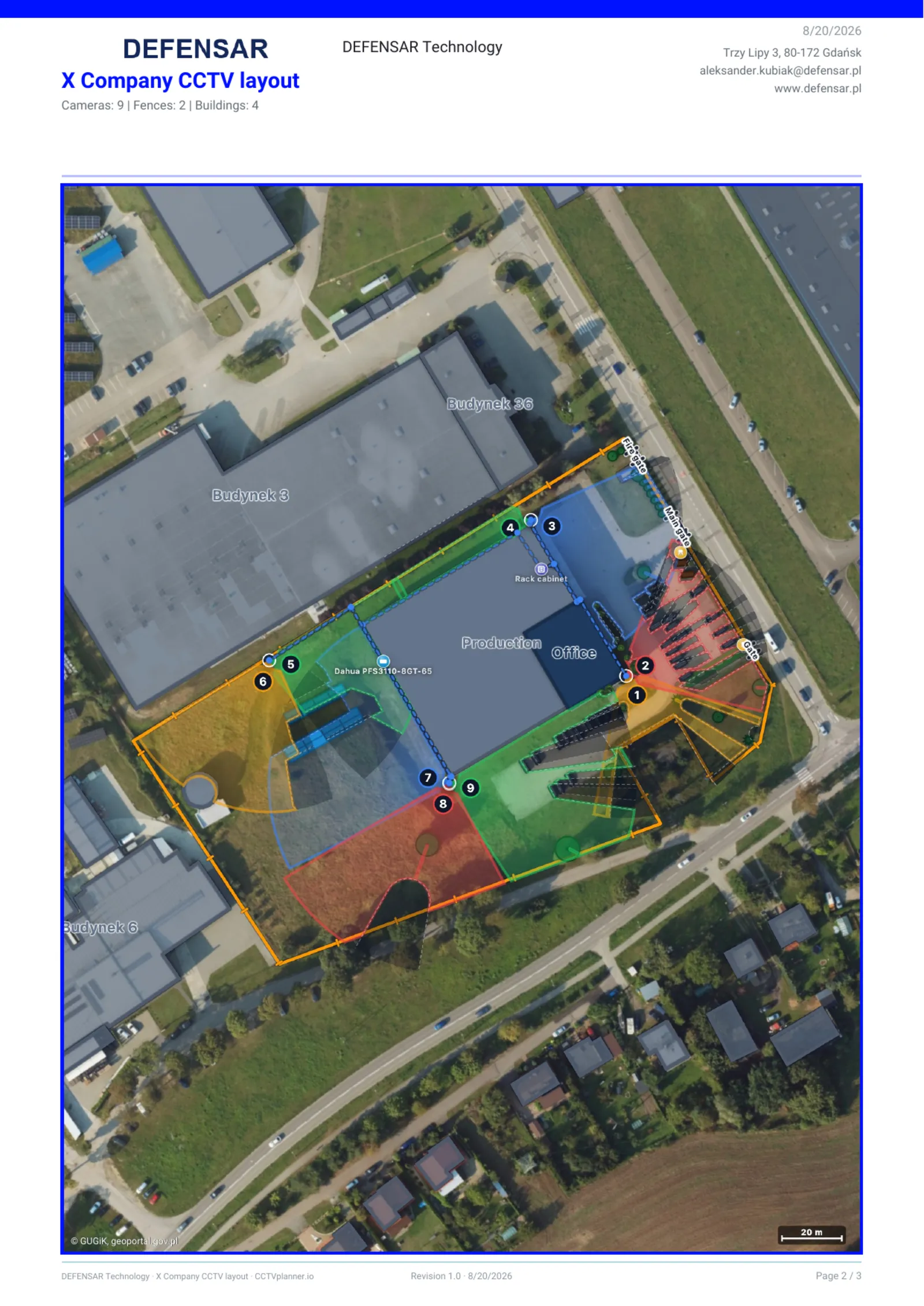 Site plan with coverage and cable runs (2/3)